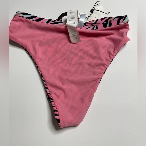 Bikini Lab Wild Child High Waist Bikini Bottoms M Pink Zebra - Picture 2 of 14